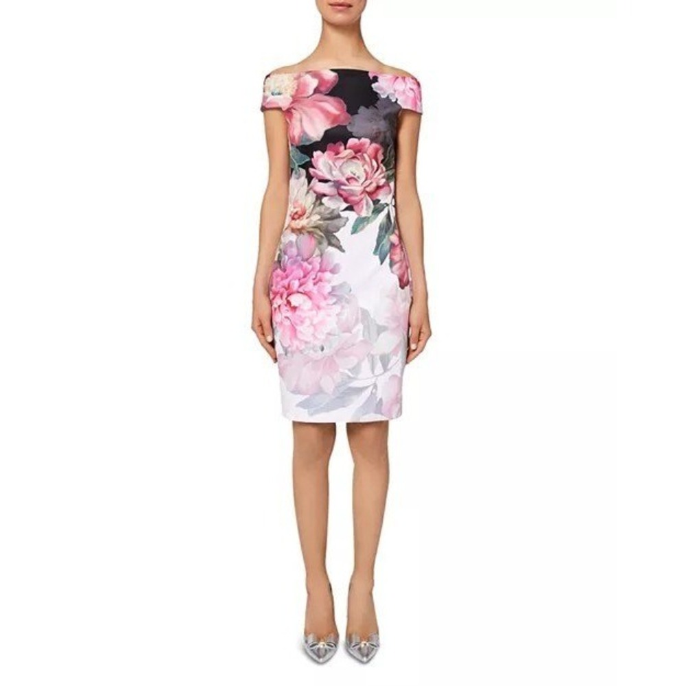 Ted Baker Womens Emly Peony Floral Off Shoulder Bodycon Sheath Dress Size 2